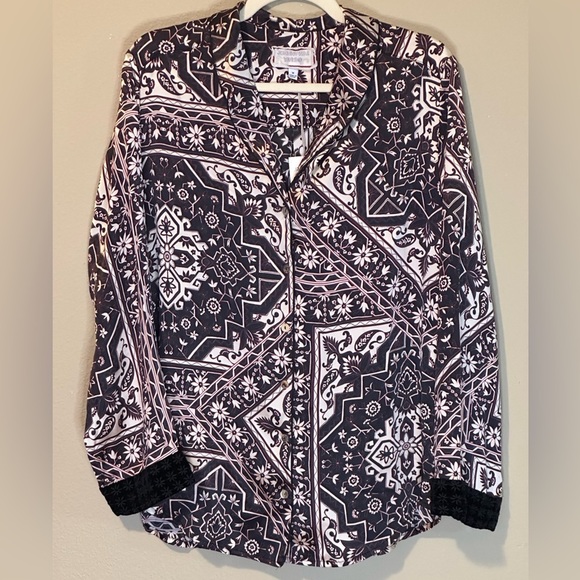 Johnny Was Womens Ophelia Velvet Silk Pajama Top Black NWT Size Medium - Picture 2 of 8
